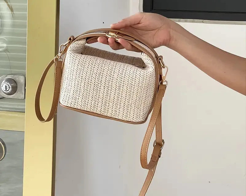 Women's Woven Straw Handbag – Summer Beach Crossbody Shoulder Bag