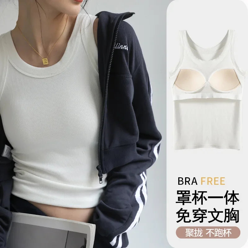Ribbed Tank Top with Built-In Bra
