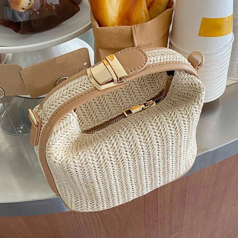 Women's Woven Straw Handbag – Summer Beach Crossbody Shoulder Bag