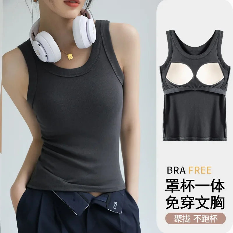 Ribbed Tank Top with Built-In Bra