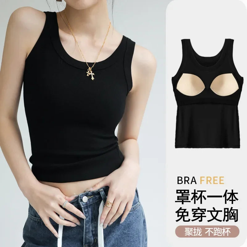 Ribbed Tank Top with Built-In Bra