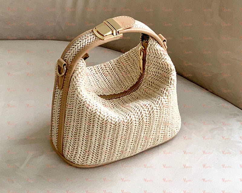 Women's Woven Straw Handbag – Summer Beach Crossbody Shoulder Bag