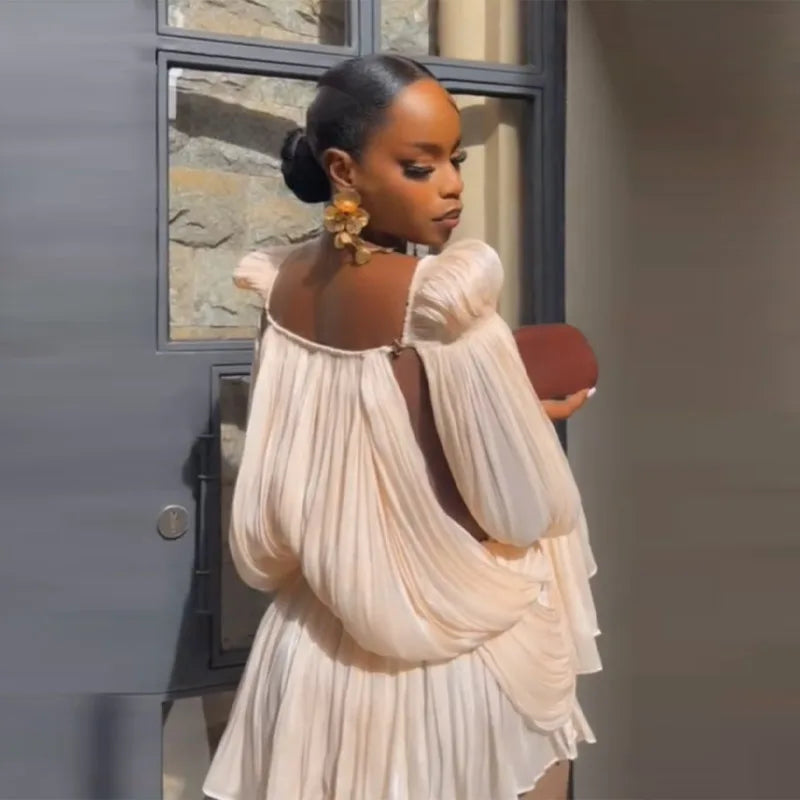 Pleated Satin Party Dress