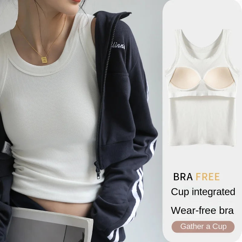 Ribbed Tank Top with Built-In Bra