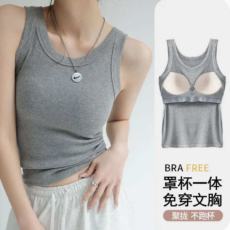 Ribbed Tank Top with Built-In Bra