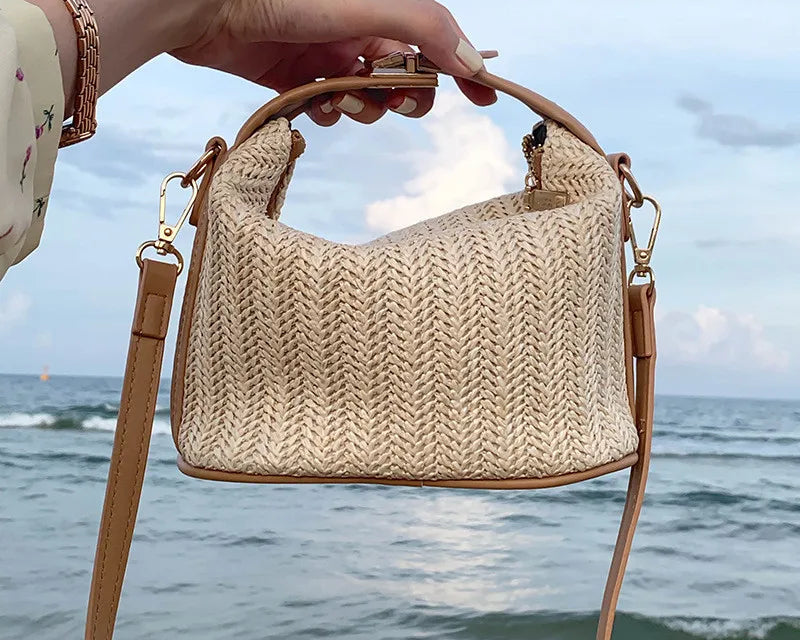 Women's Woven Straw Handbag – Summer Beach Crossbody Shoulder Bag