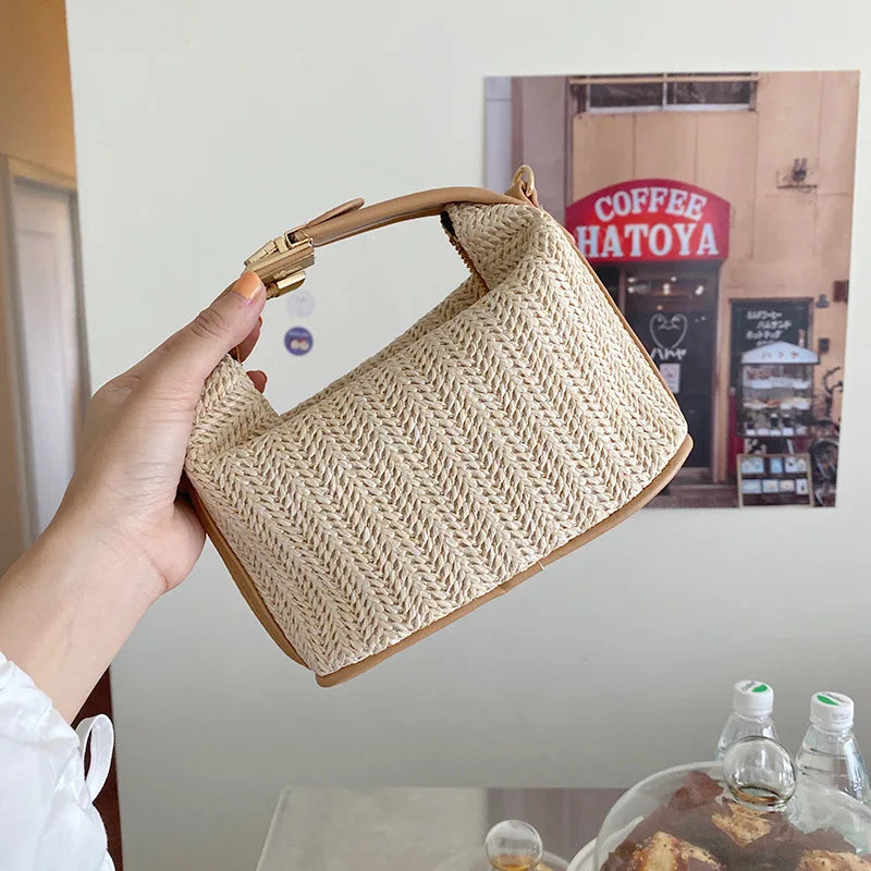 Women's Woven Straw Handbag – Summer Beach Crossbody Shoulder Bag