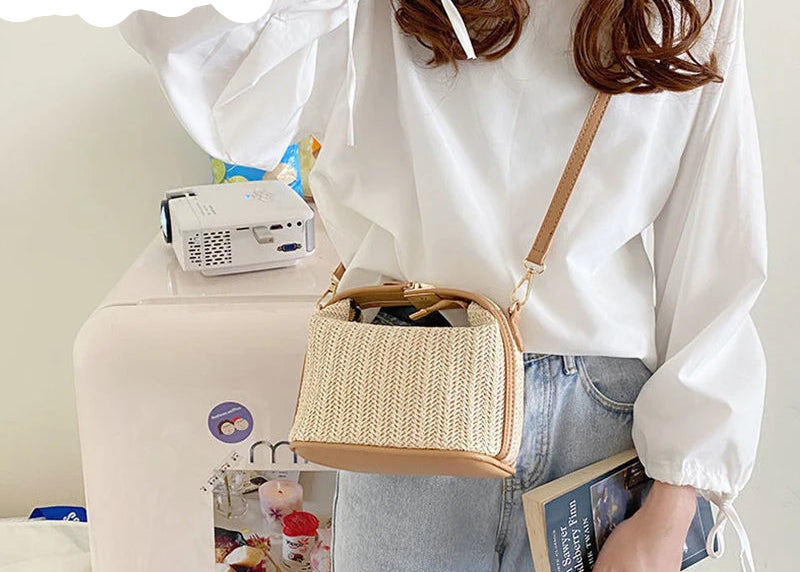 Women's Woven Straw Handbag – Summer Beach Crossbody Shoulder Bag