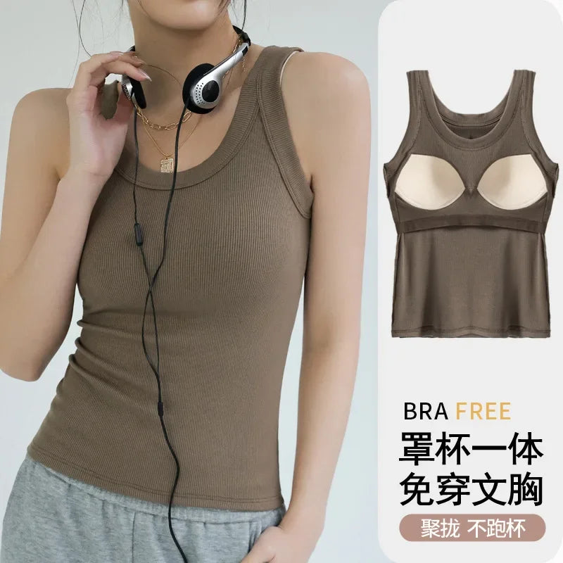 Ribbed Tank Top with Built-In Bra
